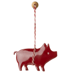 Vianočná plechová ozdoba Xmas Piggy Red