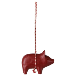 Vianočná drevená ozdoba Xmas Pig Red