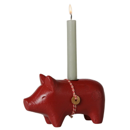 Drevený svietnik prasiatko Pig Red Small