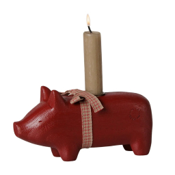 Drevený svietnik prasiatko Pig Red Medium