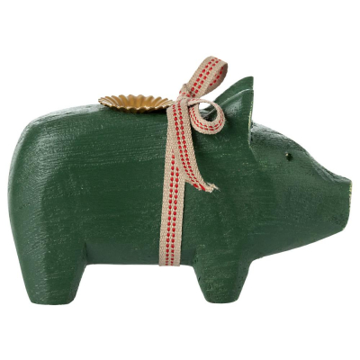 Drevený svietnik prasiatko Piggy Dark Green Small                    