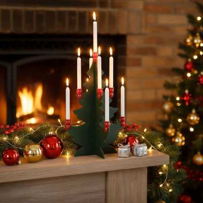                             Vianočný svietnik Christmas Tree Green Red                        