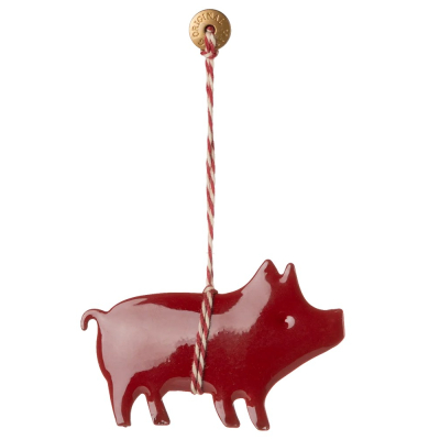 Vianočná plechová ozdoba Xmas Piggy Red                    