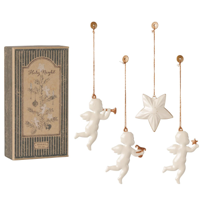 Vianočné plechové ozdoby Holy Night White - 4 ks                    