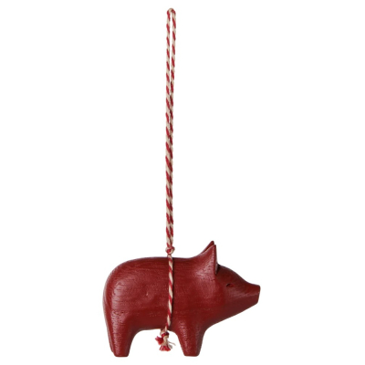 Vianočná drevená ozdoba Xmas Pig Red                    