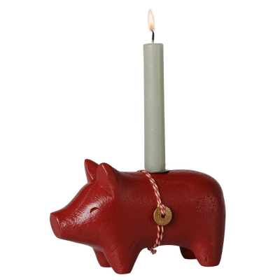 Drevený svietnik prasiatko Pig Red Small                    