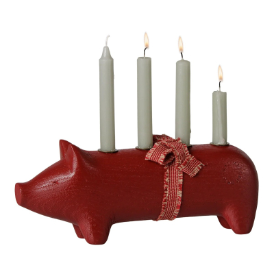 Drevený adventný svietnik prasiatko Pig Red                    