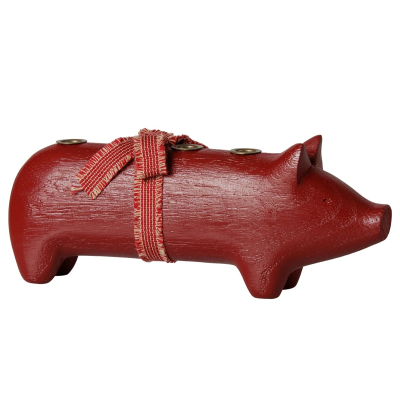                             Drevený adventný svietnik prasiatko Pig Red                        